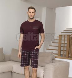 P�nske kr�tke bavlnen� py�amo YDGN0260004 burgundy