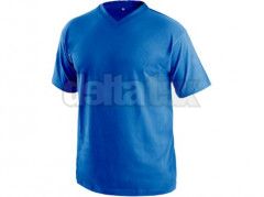 Tričko s krátkým rukávem DALTON, výstřih do V, středně modrá